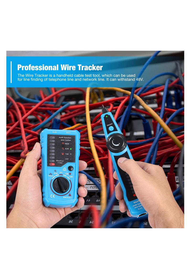 Network Cable Tester, RJ11 RJ45 Line Finder, Wire Tracker Multifunction with Probe, Cable Sequence Calibration, Ethernet LAN Network Cat5 Cat6 Cable Maintenance Collation, Telephone Line Test