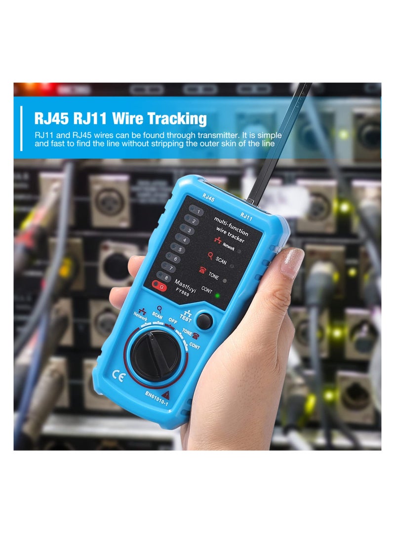 Network Cable Tester, RJ11 RJ45 Line Finder, Wire Tracker Multifunction with Probe, Cable Sequence Calibration, Ethernet LAN Network Cat5 Cat6 Cable Maintenance Collation, Telephone Line Test
