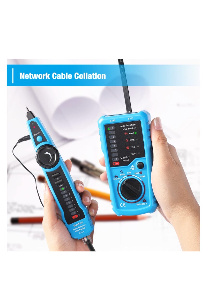Network Cable Tester, RJ11 RJ45 Line Finder, Wire Tracker Multifunction with Probe, Cable Sequence Calibration, Ethernet LAN Network Cat5 Cat6 Cable Maintenance Collation, Telephone Line Test