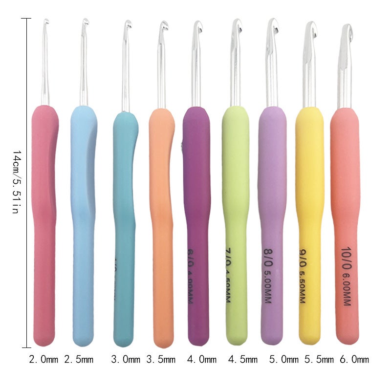 مجموعة خطاطيف كروشيه ألمنيوم ملونة مقبض ناعم مقبض ملون ألمنيوم y-036 9 دفع