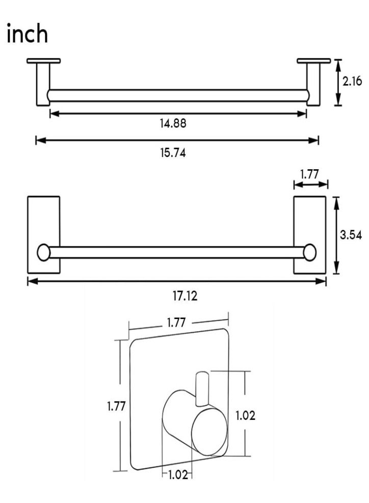 NayZaan 304 Stainless Steel Towel Rack Set With 2 Hooks, No Drilling Wall Mounted Holder - Bathroom Kitchen Hardware Organizer For Cleaning Tools（Black） - Image 2