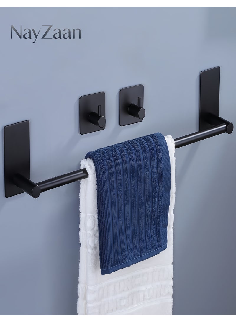 NayZaan 304 Stainless Steel Towel Rack Set With 2 Hooks, No Drilling Wall Mounted Holder - Bathroom Kitchen Hardware Organizer For Cleaning Tools（Black） - Image 1