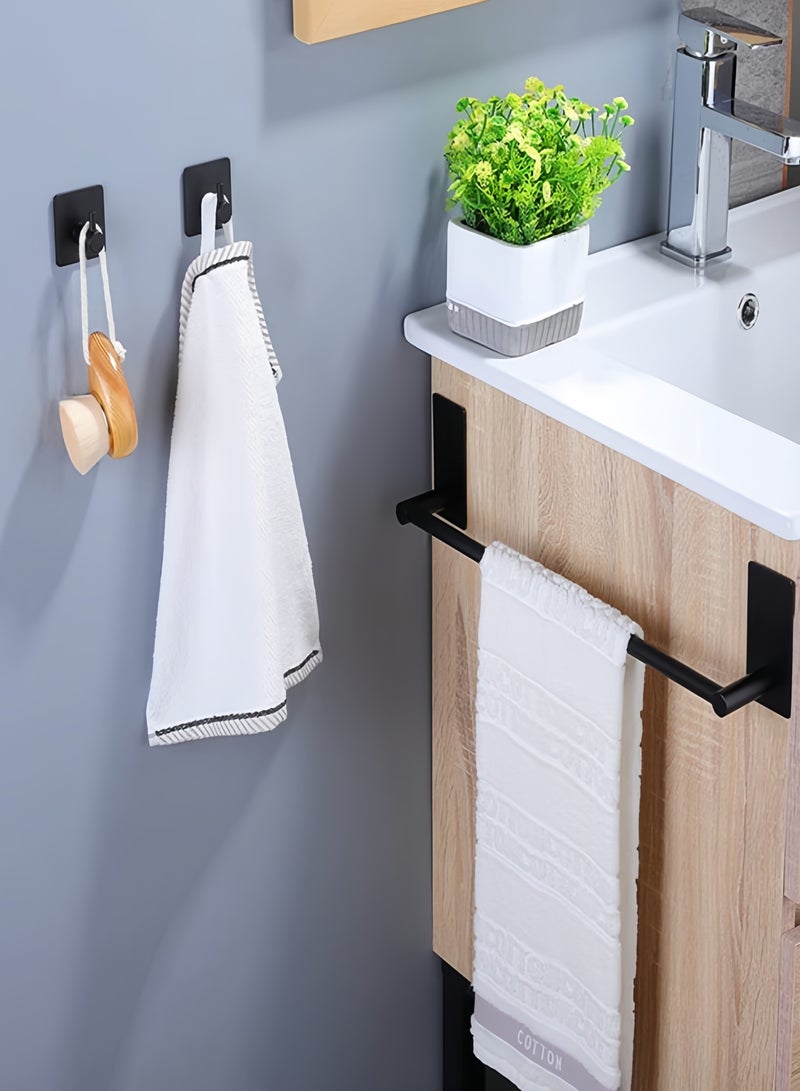 NayZaan 304 Stainless Steel Towel Rack Set With 2 Hooks, No Drilling Wall Mounted Holder - Bathroom Kitchen Hardware Organizer For Cleaning Tools（Black） - Image 3