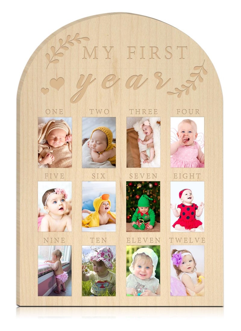 XICEN - My First Year Photo Display Wood Board Baby's First Year Photo Frame Milestone Board Baby Age Stages Picture Frame Home Nursery Decorations New Born Keepsake 1st Birthday Gift for Infants Boys Girls - Image 1