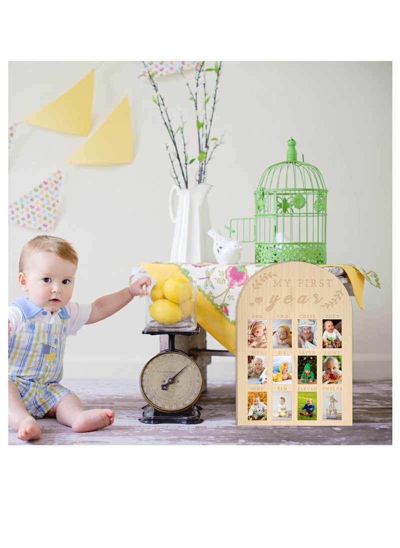 XICEN - My First Year Photo Display Wood Board Baby's First Year Photo Frame Milestone Board Baby Age Stages Picture Frame Home Nursery Decorations New Born Keepsake 1st Birthday Gift for Infants Boys Girls - Image 1