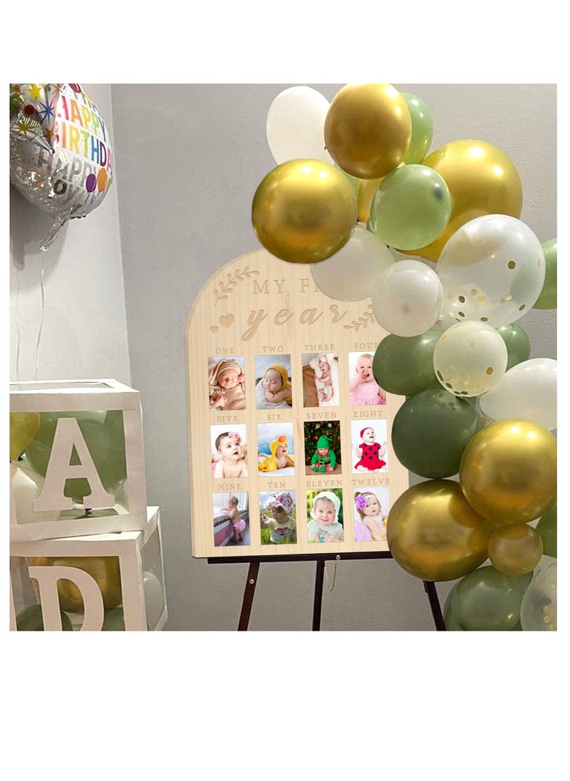 XICEN - My First Year Photo Display Wood Board Baby's First Year Photo Frame Milestone Board Baby Age Stages Picture Frame Home Nursery Decorations New Born Keepsake 1st Birthday Gift for Infants Boys Girls - Image 1