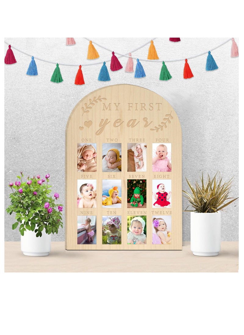 XICEN - My First Year Photo Display Wood Board Baby's First Year Photo Frame Milestone Board Baby Age Stages Picture Frame Home Nursery Decorations New Born Keepsake 1st Birthday Gift for Infants Boys Girls - Image 1