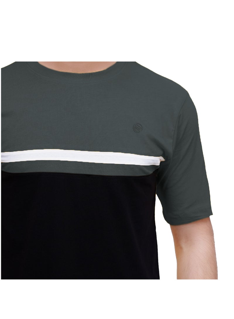 Selecta Now Mens T Shirt 100% Combed Cotton Contrast Panelled Soft Comfortable Charcoal T Shirt Top & Tees For Mens  - Image 4