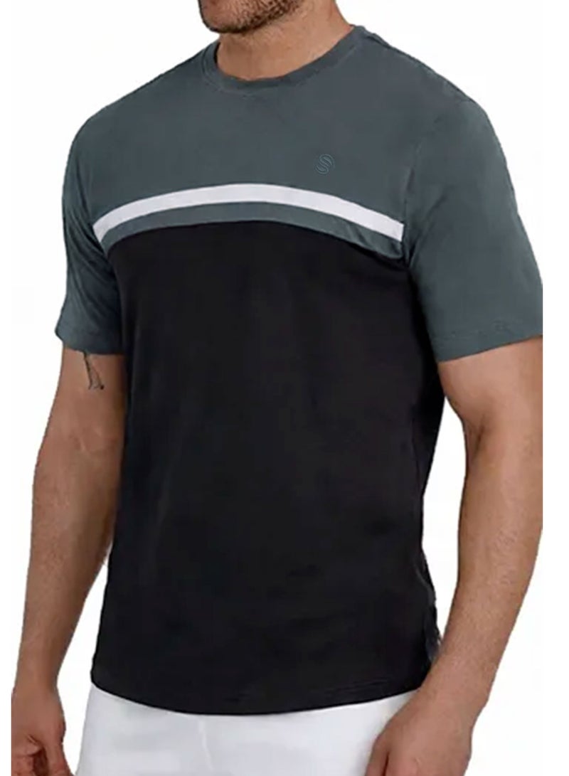 Selecta Now Mens T Shirt 100% Combed Cotton Contrast Panelled Soft Comfortable Charcoal T Shirt Top & Tees For Mens  - Image 2