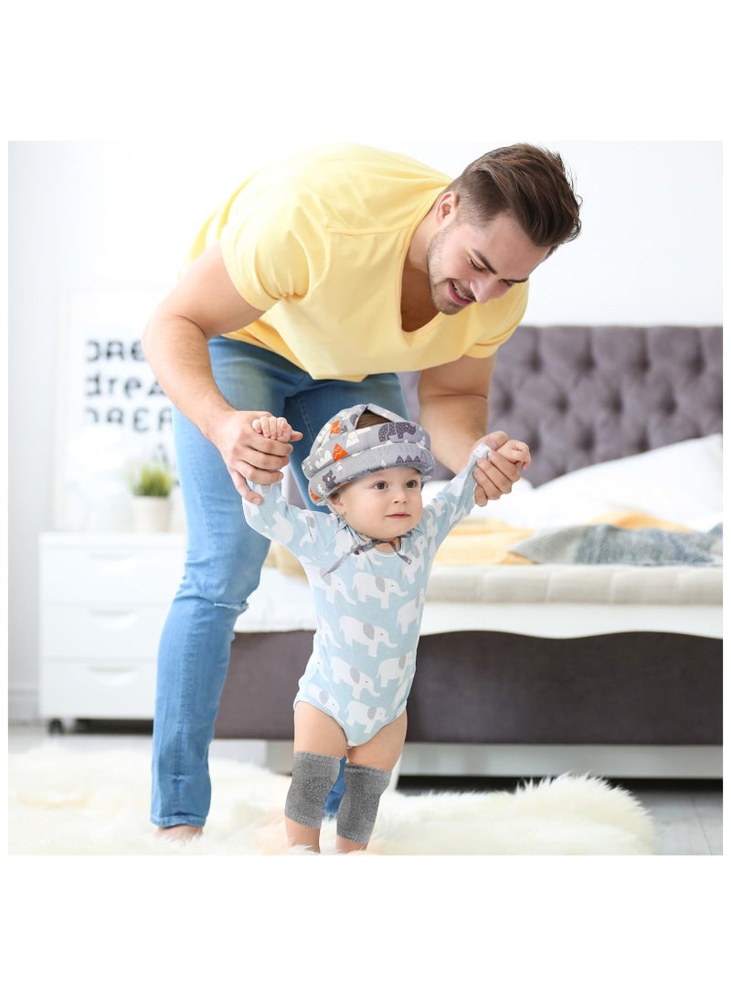 Baby Safety Helmet, 2 Pack Baby Head Protector with 2 Pairs Knee Pads, Adjustable Protective Cap Infant Baby Safety Headguard, No Bumps and Soft Cushion for Crawling Walking