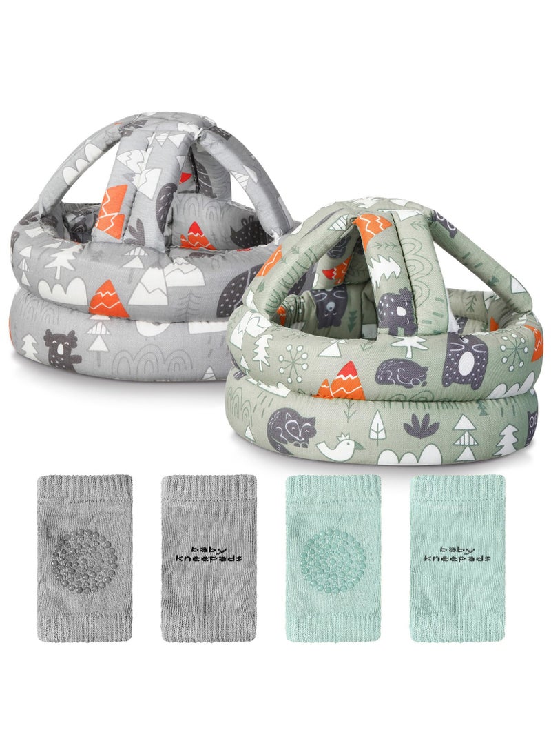 LEFAFA Baby Safety Helmet, 2 Pack Baby Head Protector with 2 Pairs Knee Pads, Adjustable Protective Cap Infant Baby Safety Headguard, No Bumps and Soft Cushion for Crawling Walking - Image 3