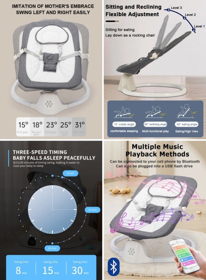 Bolivia's Electric Baby Rocker with Bluetooth & Remote Control - 0-36 Months Baby Swing  , 5 Sway Speeds , Safe Portable Bouncer with Touch Screen for Newborn to Toddler (Grey) - Image 2