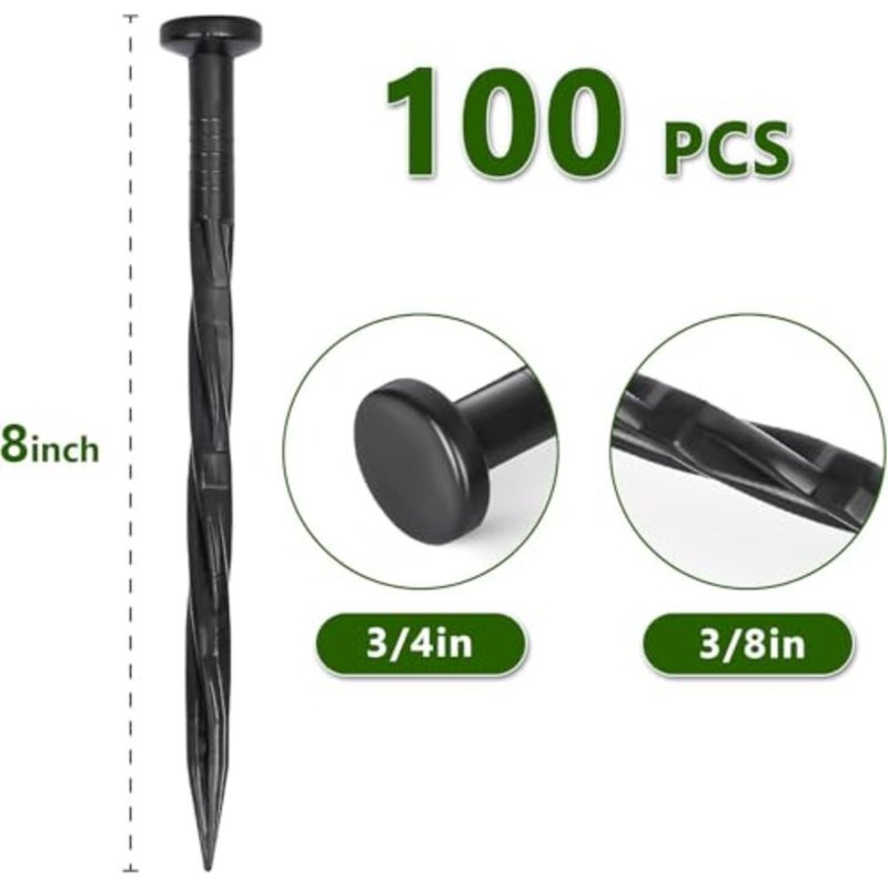 100 PCS Landscape Edging Spikes 8 Inch Plastic Garden Anchoring Stakes Spiral Nylon Spikes for Lawn, Paver Edging, Weed Barriers, Artificial Turf, Tents Grass Pathways Outdoor Home Yard Use - Image 2