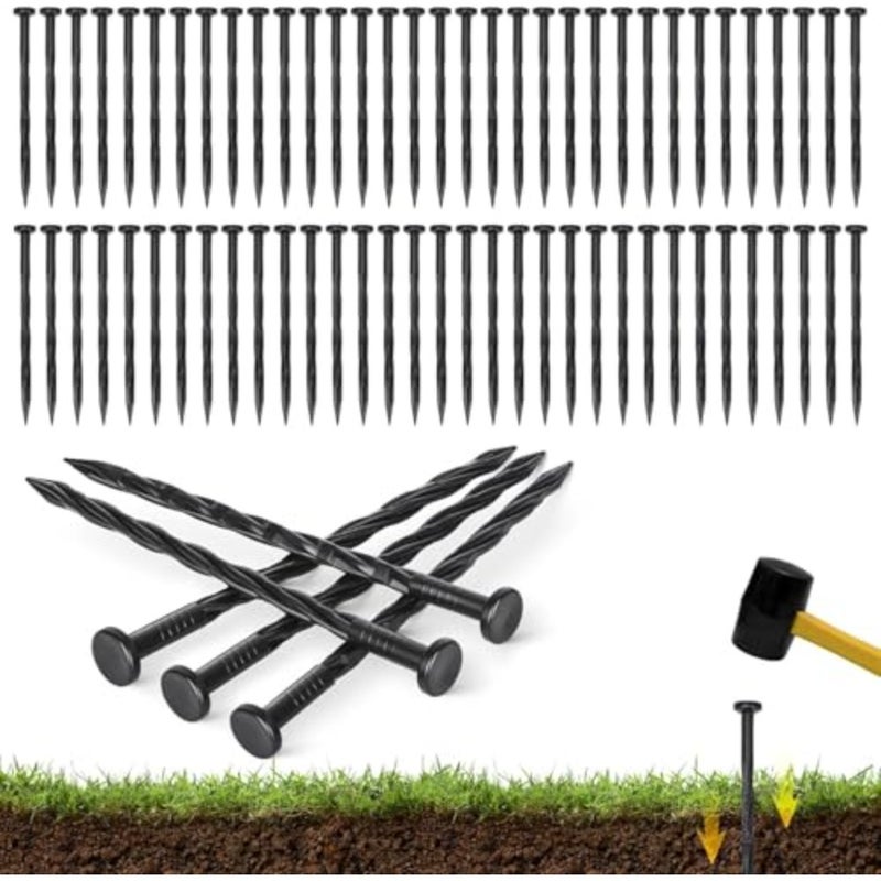100 PCS Landscape Edging Spikes 8 Inch Plastic Garden Anchoring Stakes Spiral Nylon Spikes for Lawn, Paver Edging, Weed Barriers, Artificial Turf, Tents Grass Pathways Outdoor Home Yard Use - Image 1