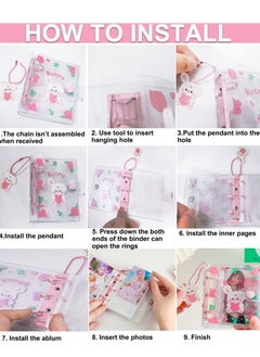 SYOSI 20 Sheets 40 Pockets 3 Inch Mini Photo Album in Loose Leaf Refillable 3-Rings Transparent Photocard Binder Kpop Photocard Holder Book with  Pendant for Picture Cards Storage Pink Rabbit  - Image 2