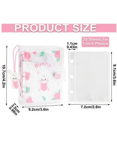 SYOSI 20 Sheets 40 Pockets 3 Inch Mini Photo Album in Loose Leaf Refillable 3-Rings Transparent Photocard Binder Kpop Photocard Holder Book with  Pendant for Picture Cards Storage Pink Rabbit  - Image 4