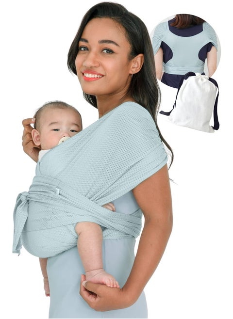 Baby Carrier Wrap Summer Mesh Breathable Easy to Wear Hands-Free Moisture Wicking Soft Ideal for Newborns and Kids Under 44lbs (Light blue)