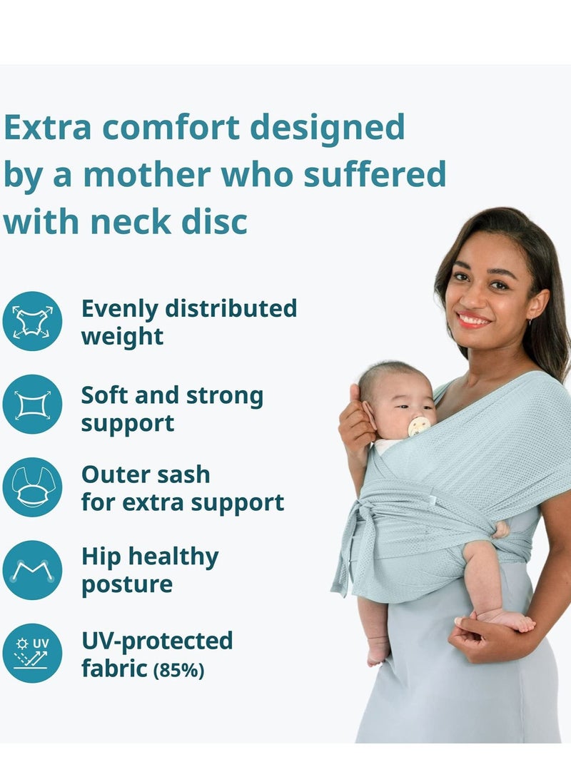 SYOSI - Baby Carrier Wrap Summer Mesh Breathable Easy to Wear Hands-Free Moisture Wicking Soft Ideal for Newborns and Kids Under 44lbs (Light blue) - Image 1