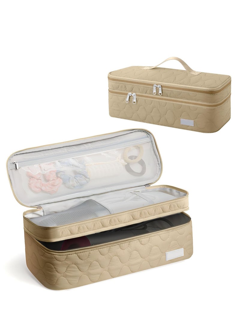 SYOSI Dual Layer Travel Carrying Case Compatible with Dyson Hair Dryer, Carrying Case for Revlon One-Step Hair Dryer/Hot Tool/Styler/Stylist, Compatible with Shark FlexStyle Attachments (Khaki)  - Image 1