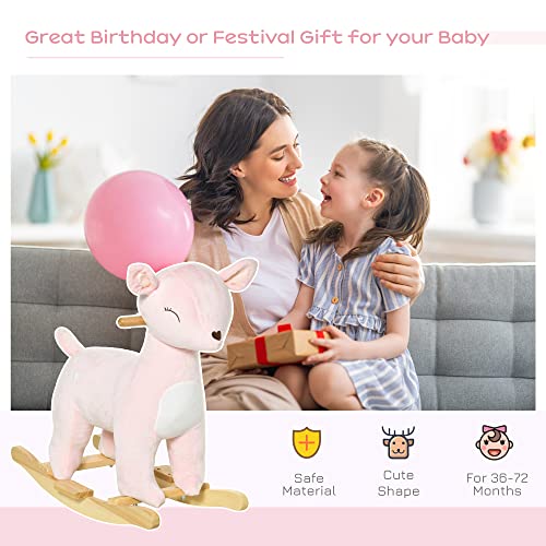 Qaba Kids Plush RideOn Rocking Horse DeerShaped Plush Toy Rocker with Realistic Sounds for Child 3672 Months Pink - Image 5