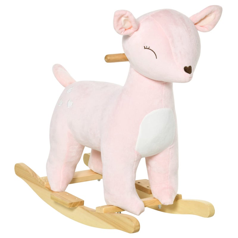 Qaba Kids Plush RideOn Rocking Horse DeerShaped Plush Toy Rocker with Realistic Sounds for Child 3672 Months Pink - Image 2