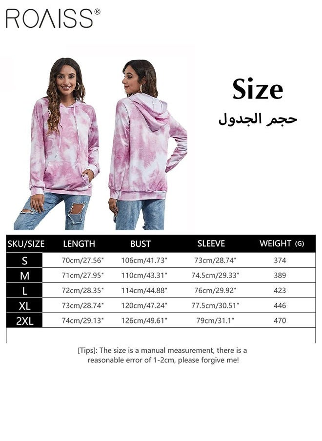 roaiss Women'S Casual Tie Dye Hoodie Hat Drawstring Design Top Loose Pocket Pullover  - Image 2