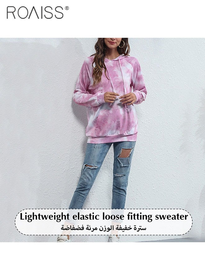 roaiss Women'S Casual Tie Dye Hoodie Hat Drawstring Design Top Loose Pocket Pullover  - Image 5
