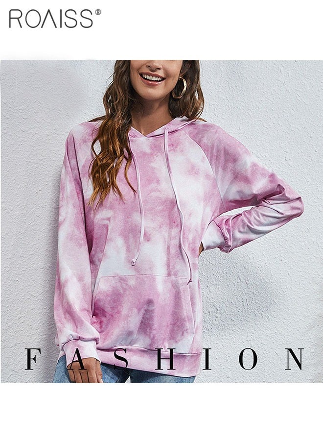 roaiss Women'S Casual Tie Dye Hoodie Hat Drawstring Design Top Loose Pocket Pullover  - Image 3