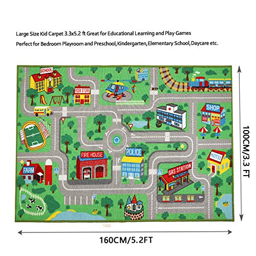 Yincimar Kids Play Rug for Playroom 5.2x3.3 ft Town City Road Map Car Mat Play Mat Educational Learning Carpet Area Rug for Boy Girl Toddler Bedroom Playroom - Image 2