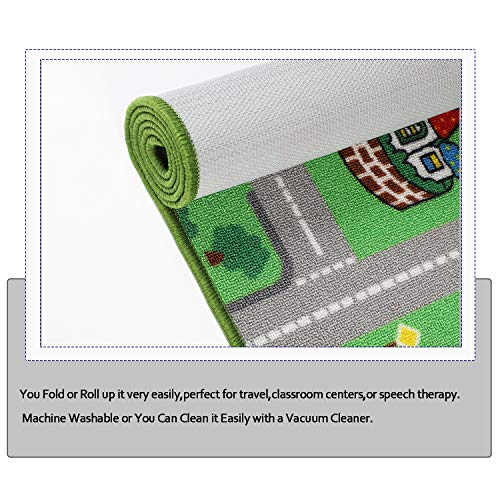 Yincimar Kids Play Rug for Playroom 5.2x3.3 ft Town City Road Map Car Mat Play Mat Educational Learning Carpet Area Rug for Boy Girl Toddler Bedroom Playroom - Image 4