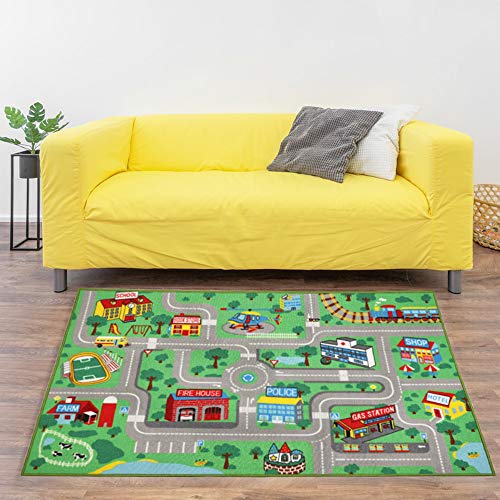 Yincimar Kids Play Rug for Playroom 5.2x3.3 ft Town City Road Map Car Mat Play Mat Educational Learning Carpet Area Rug for Boy Girl Toddler Bedroom Playroom - Image 1