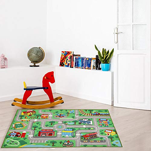 Yincimar Kids Play Rug for Playroom 5.2x3.3 ft Town City Road Map Car Mat Play Mat Educational Learning Carpet Area Rug for Boy Girl Toddler Bedroom Playroom - Image 5