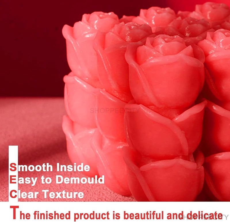 Shoppeecity 3D Rose Flower Cube Candle Mold I 3D Fondant Bubble Rubik Cube Silicone Wax Epoxy Mould I Square Succulent Molds for DIY Handmade Chocolate Cake Dcor Aromatherapy Soap Resin Art Craft Home Decoration Rose Rubik - Image 4