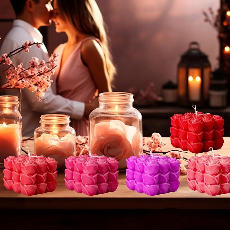 Shoppeecity 3D Rose Flower Cube Candle Mold I 3D Fondant Bubble Rubik Cube Silicone Wax Epoxy Mould I Square Succulent Molds for DIY Handmade Chocolate Cake Dcor Aromatherapy Soap Resin Art Craft Home Decoration Rose Rubik - Image 2