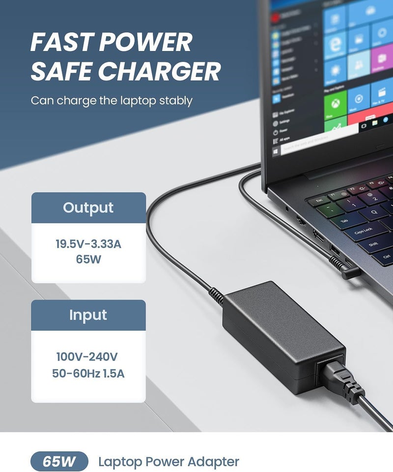 VINSOC 65W Laptop Charger Compatible With HP EliteBook, Pavilion, Chromebook, ProBook, Envy, Spectre, Stream, 250 G6, 255 G7, 741727-001 710412-001 and More (4.5 X 3mm) - Image 3