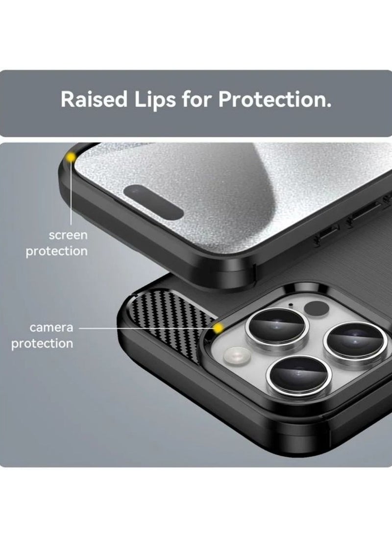 ICARLUS For iPhone 16 Pro TPU Case Brushed Carbon Fiber Texture Phone Cover - Black  - Image 5