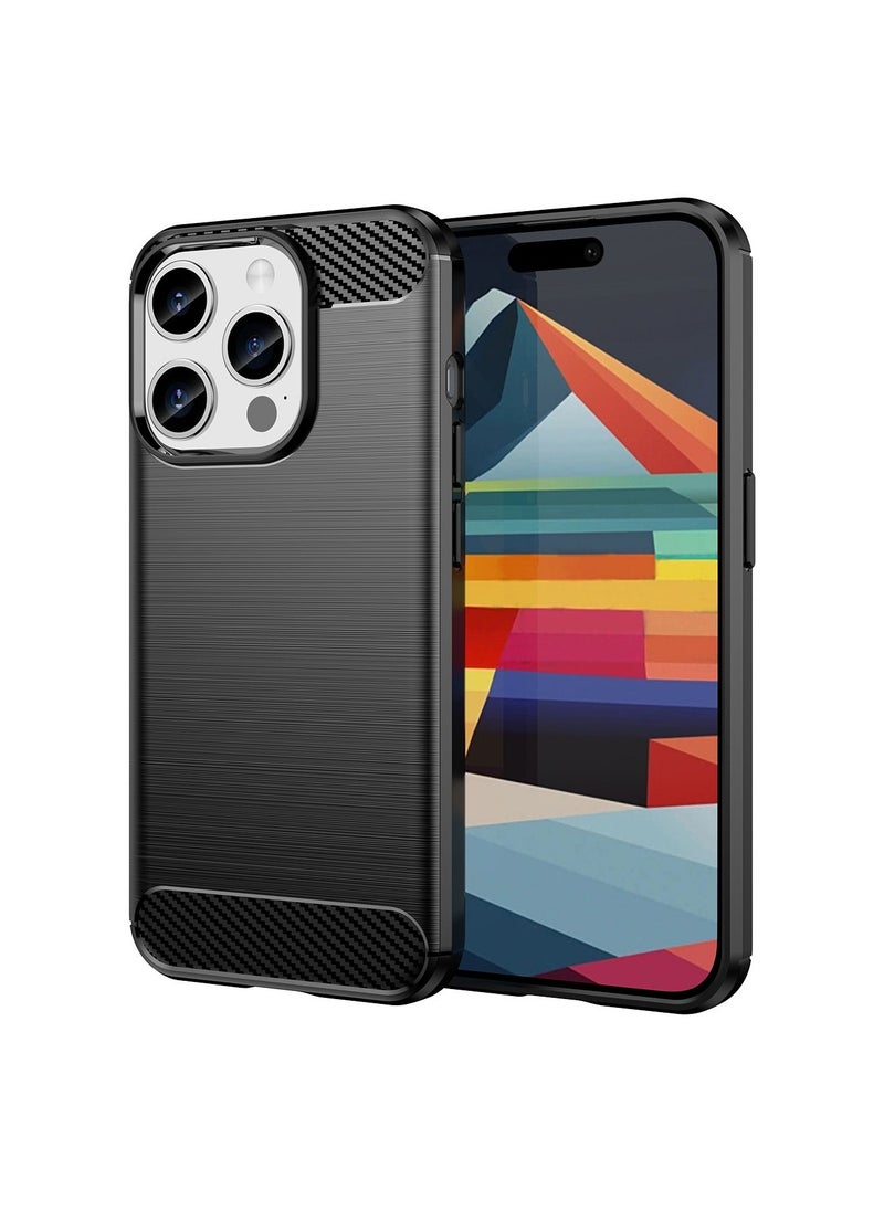 ICARLUS For iPhone 16 Pro TPU Case Brushed Carbon Fiber Texture Phone Cover - Black  - Image 1