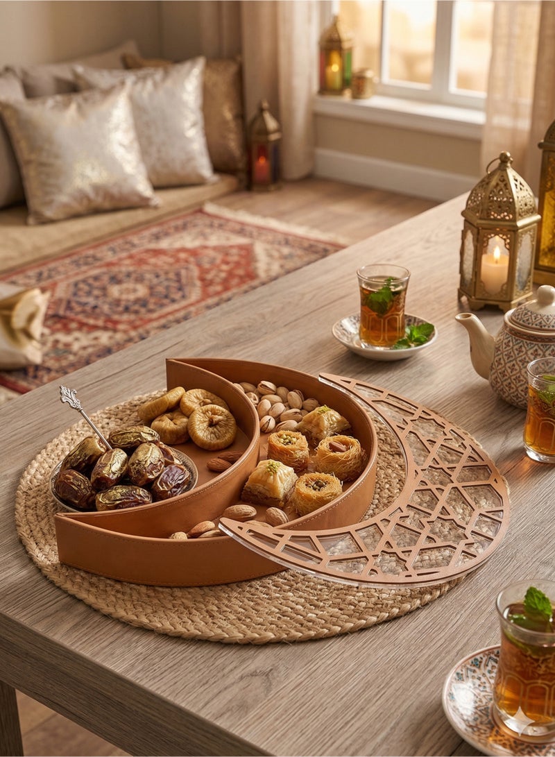 Lamsit Ibdaa صندوق لامسيت إبداع الجلد الهلالي - صندوق عرض رمضان - ديكور رمضان - عرض هدايا للتمور، المقتنيات، المجوهرات (بني) - Image 3