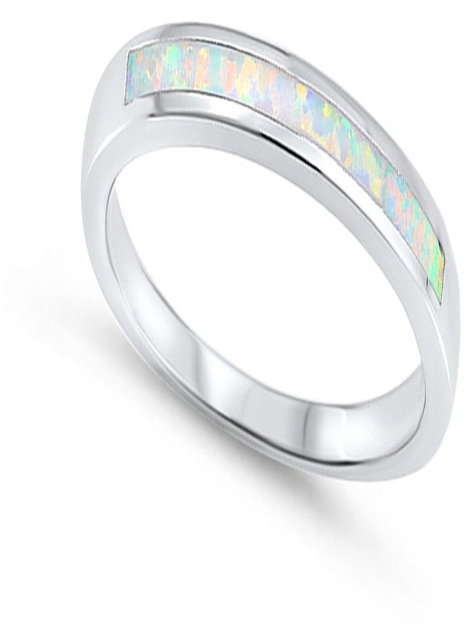 ساك سلفر خاتم زفاف جديد من الفضة الإسترليني عيار 925 مرصع بحجر أوبال صناعي أبيض، مقاس 6 - Image 2