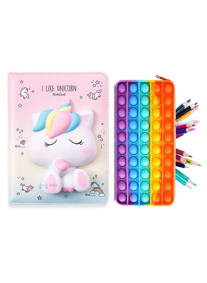 FunBlast FunBlast Combo of Fidget Popit Pouch & 3D Squishy Unicorn Diary for Kids Pop it Stationery Kit - Coin Pouch, Stationary Organizer Set/Birthday Return Gifts for Girls, Kids (Pack of 2; Random Color) - Image 1