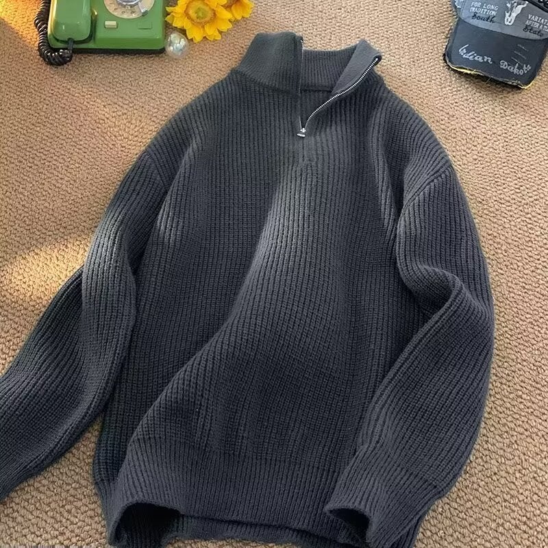 Mens Winter 2023 New Solid Color Knitted Turtle Neck Sweater Casual Style Versatile Jacket Korean Idle Fashion Sweater Green  - Image 2