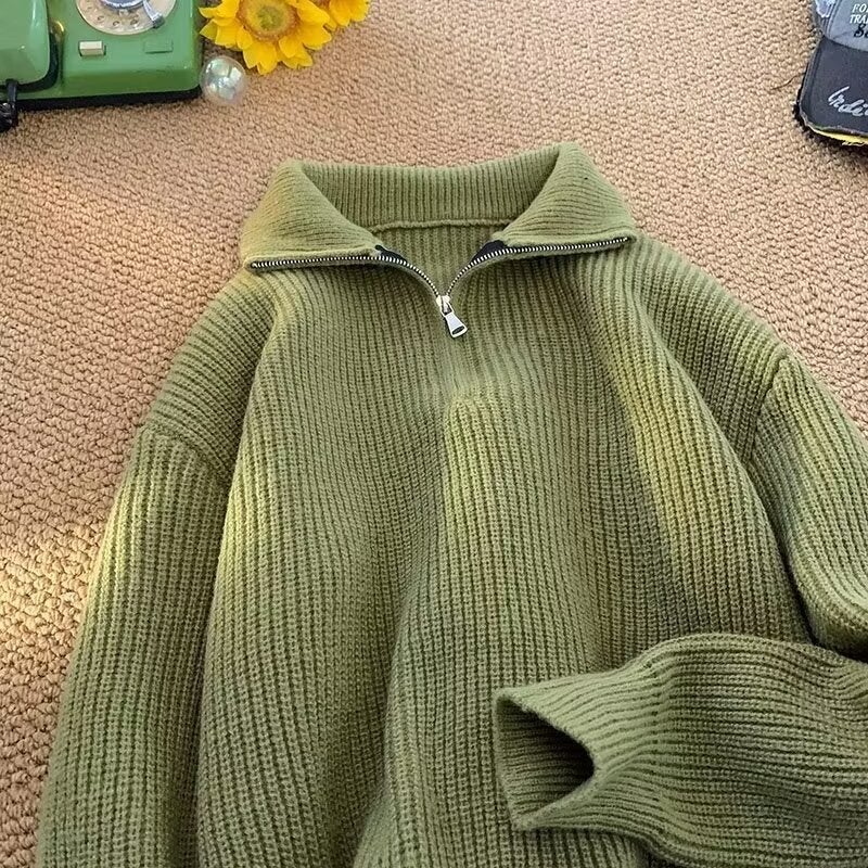 Mens Winter 2023 New Solid Color Knitted Turtle Neck Sweater Casual Style Versatile Jacket Korean Idle Fashion Sweater Green  - Image 1