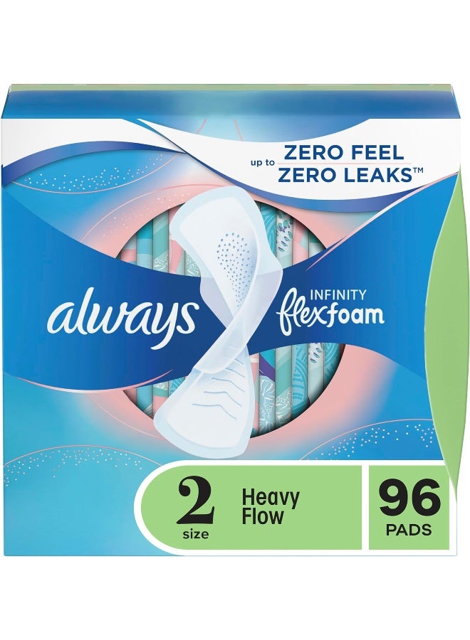 Always Infinity Feminine Pads For Women, Size 2 Heavy Flow Absorbency, Multipack, With Flexfoam, With Wings, Unscented, 32 Count x 3 Packs (96 Count total) - Image 1