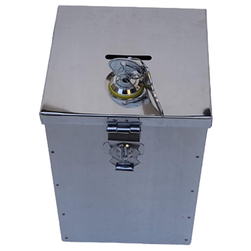 GinoSet ® Coin Box, Piggy Bank, Gullak, Donation, Suggestion Box, Antique Coin Bank Box Money Organiser Stainless Steel Body (7.5 Inch) Box(H- 7.5" W-5" L-5.5") (with Pre Fited Lock & 2 Key) - Image 1