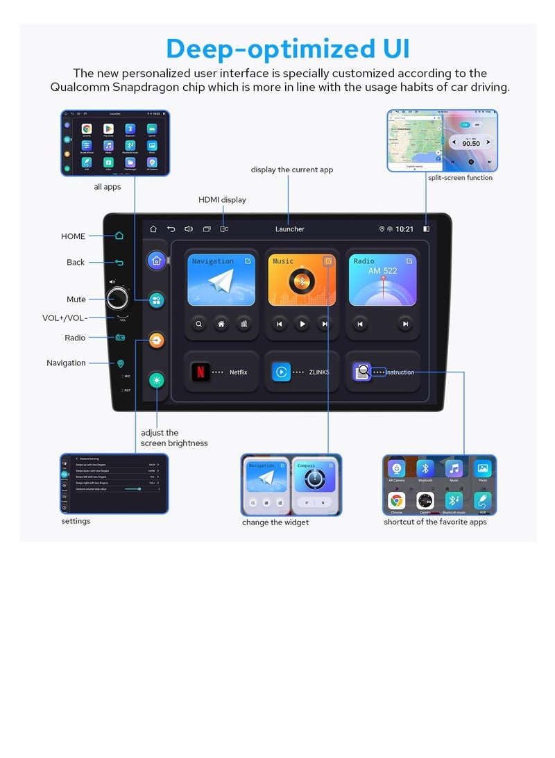 ستيريو سيارة لتويوتا كورولا 2017-2019 وحدة رأس أندرويد 12 راديو سيارة مقاس 9 بوصات، 4 جيجابايت + 64 جيجابايت مع CarPlay اللاسلكي وAndroid Auto، وصلة المرآة، مخرج HDMI، AM/FM، بلوتوث 5.0 (JY-TZ217N4) - Image 2