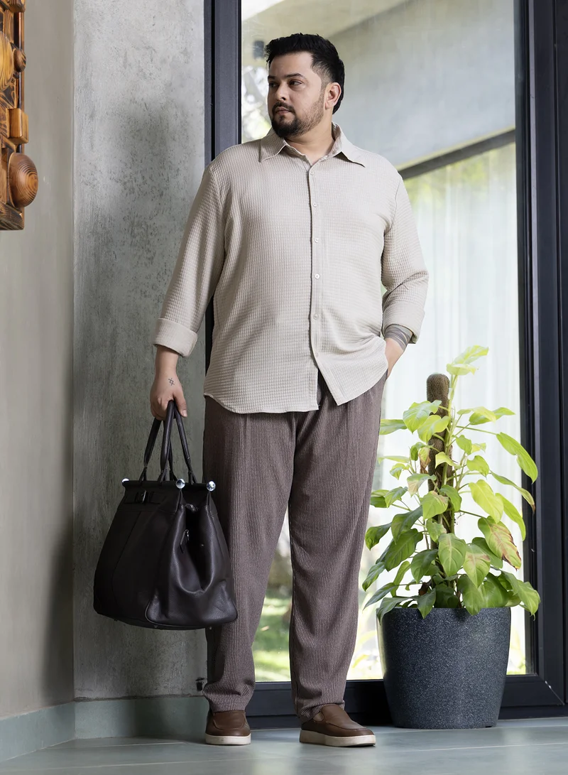 Instafab Plus  Instafab Plus Men's Mocha Brown Striped Tailored Trousers For Casual Wear | Mid-Rise | Regular Fit | Button Closure | Plus Size Trousers Crafted With Comfort Fit For Everyday Wear for Men | Best Price UAE