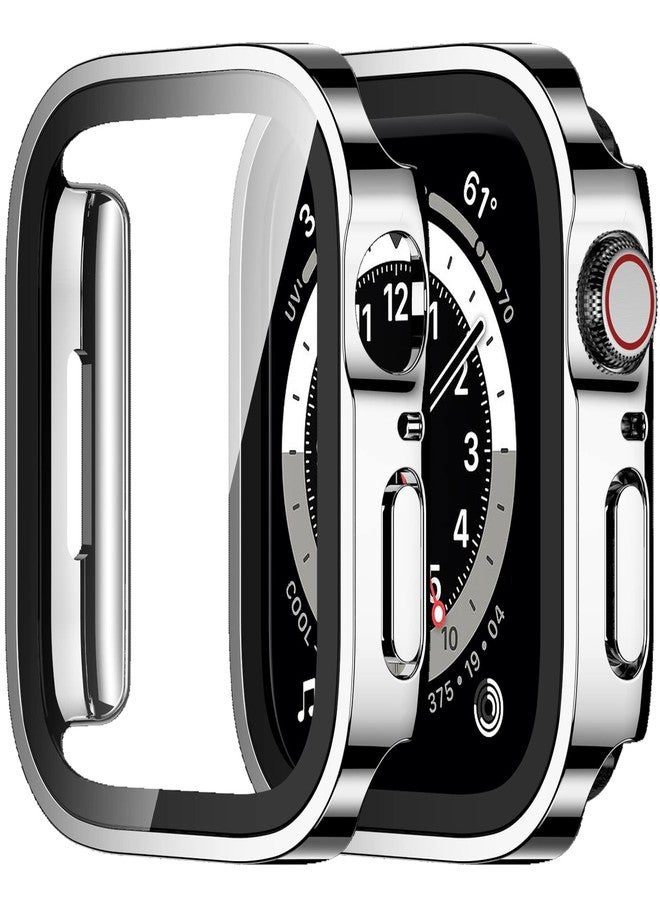 Amizee 2 Pack Compatible with Apple Watch Case 44mm Series 6/5/4/SE 3 2 1 with Built-in Screen Protector, Ultra-Thin Hard PC Straight Edge Anti-Scratch Protective Cover for iWatch (Silver) - Image 1
