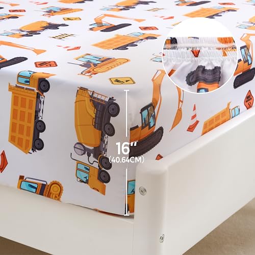 Joiedomi Kids Twin Sheet Set Construction Vehicle - 3 Piece Soft Microfiber Bed Sheets - Deep Pocket Wrinkle Free, Cozy Toddler Bedding Set, Fade Resistant Breathable for Boys Girls Teens - Image 4