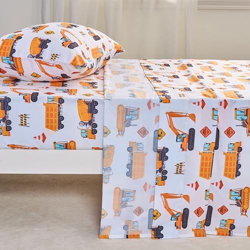 Joiedomi Kids Twin Sheet Set Construction Vehicle - 3 Piece Soft Microfiber Bed Sheets - Deep Pocket Wrinkle Free, Cozy Toddler Bedding Set, Fade Resistant Breathable for Boys Girls Teens - Image 2