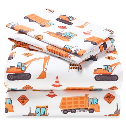 Joiedomi Kids Twin Sheet Set Construction Vehicle - 3 Piece Soft Microfiber Bed Sheets - Deep Pocket Wrinkle Free, Cozy Toddler Bedding Set, Fade Resistant Breathable for Boys Girls Teens - Image 1